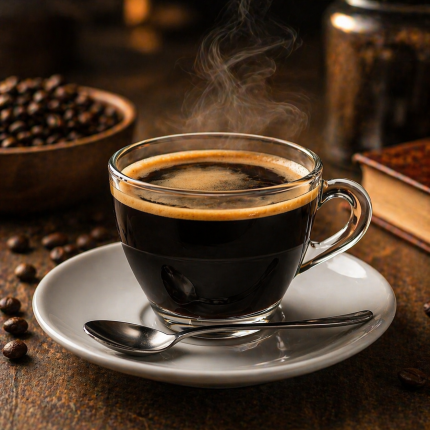 Hot Americano coffee in cozy cafe setting