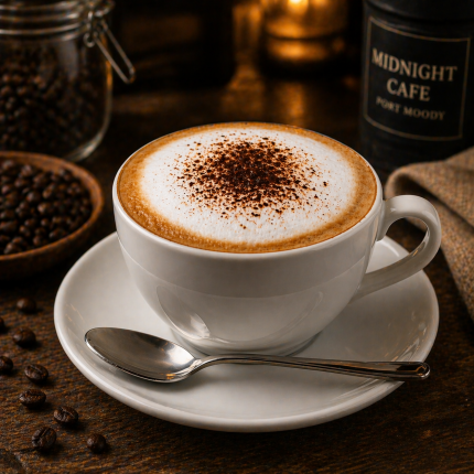 Premium cappuccino in cozy cafe atmosphere – Midnight Cafe Port Moody BC